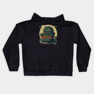 Japanese monster with bowl of tea Kids Hoodie